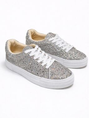 Betsey Johnson Sidny Rhinestone Sneakers Platform Bling Women’s 7.5 Wide NIB